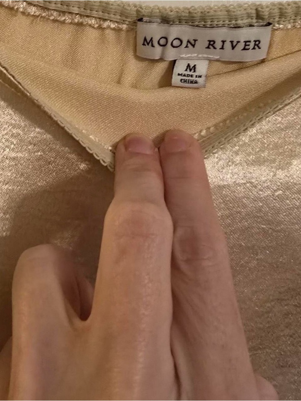 Moon River Gold Satin Shimmery Midi Skirt with Lace Trim - Picture 3 of 5